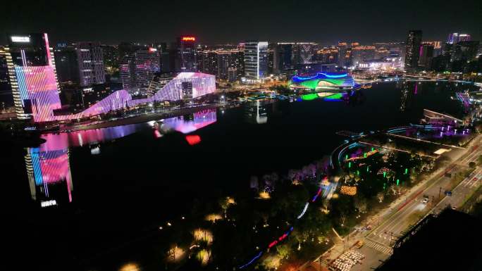 金沙湖公园 夜景亮灯 大剧院 钱塘区