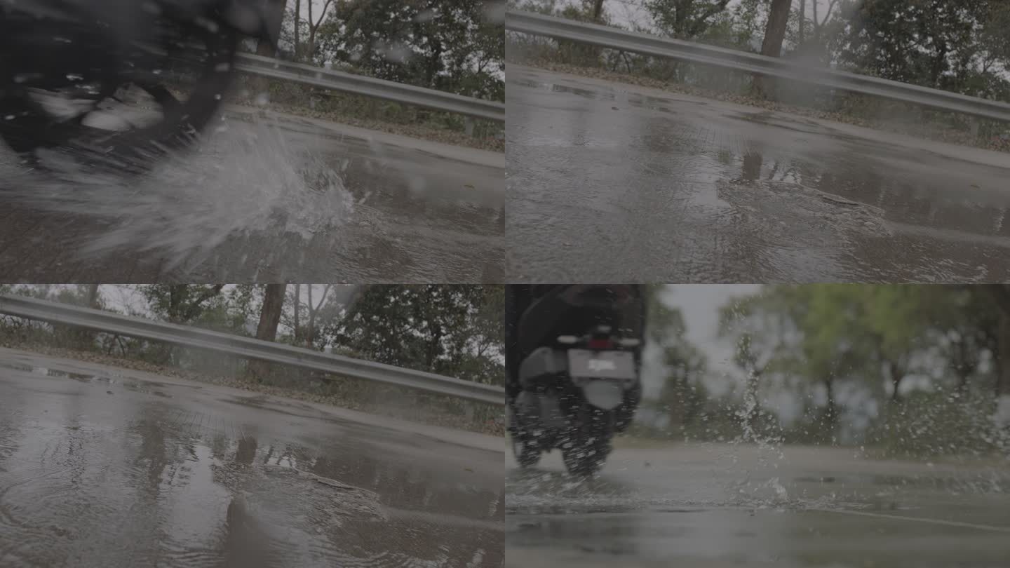 摩托车过水面 水花四溅