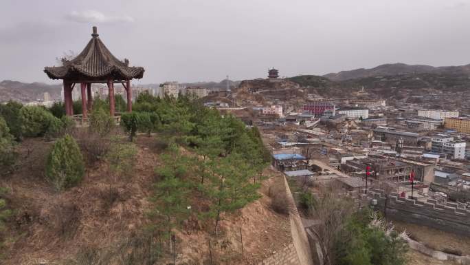 陕西榆林绥德县市区航拍博物馆扶苏墓全景