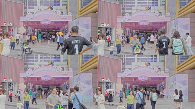 4K实拍，广州天河路正佳广场逛街的市民。