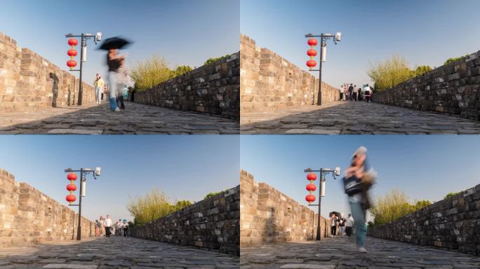 南京城墙游客延时，城墙