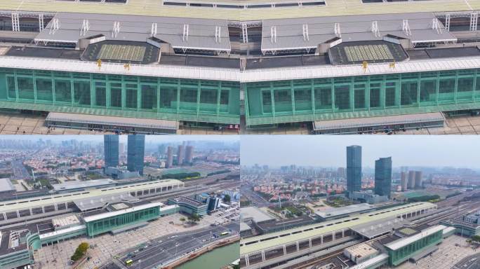 江苏常州火车站航拍天宁区城市地标风景风光