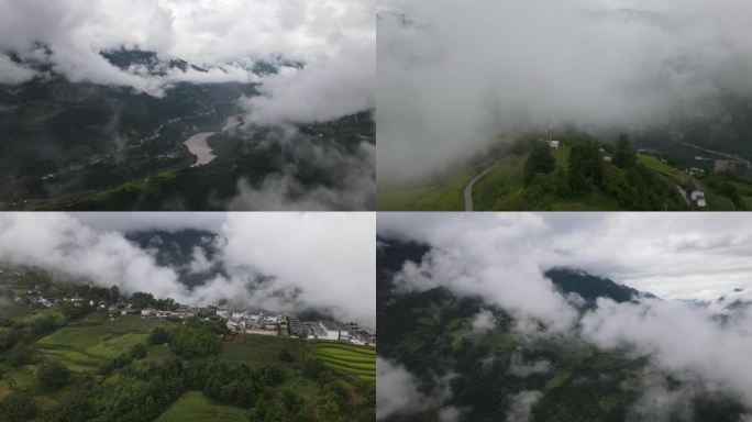 澜沧江云雾穿越高山乡村风景