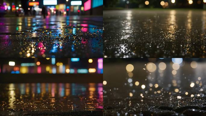 唯美雨中夜景街道夜景唯美水滴灯光