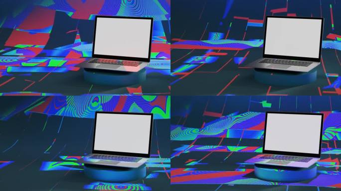 现代笔记本电脑与空白屏幕显示产品展示特价折扣3d渲染动画高科技产品