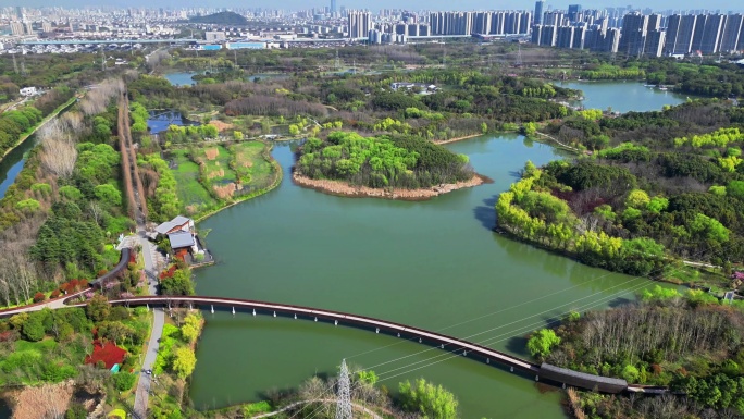 4K高清航拍苏州昆山市城市生态森林公园