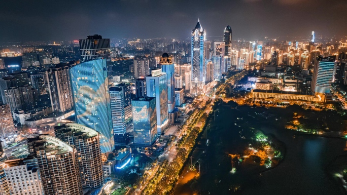 海南海口航拍夜景延时滨海大道风光带