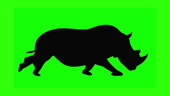 犀牛运行在绿色屏幕背景。