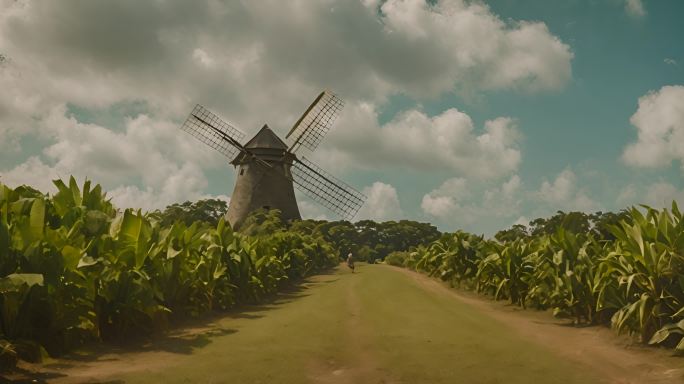 美洲巴巴多斯岛种植园农民风车