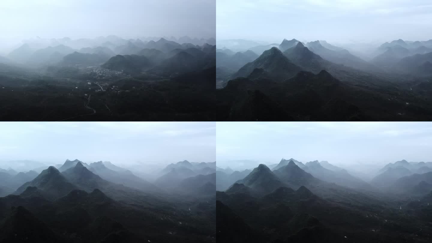 航拍贵州山峰云雾飘渺