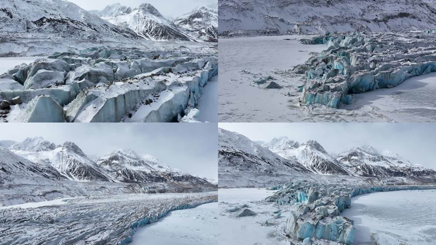 震撼的西藏来古冰川蓝冰航拍素材