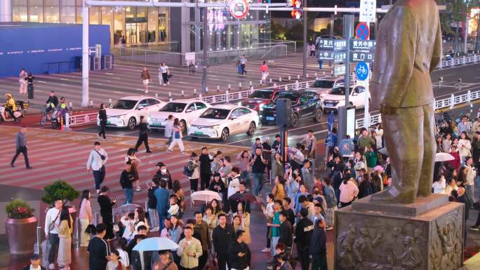 长沙黄兴广场五一广场夜晚夜景车流人流游客