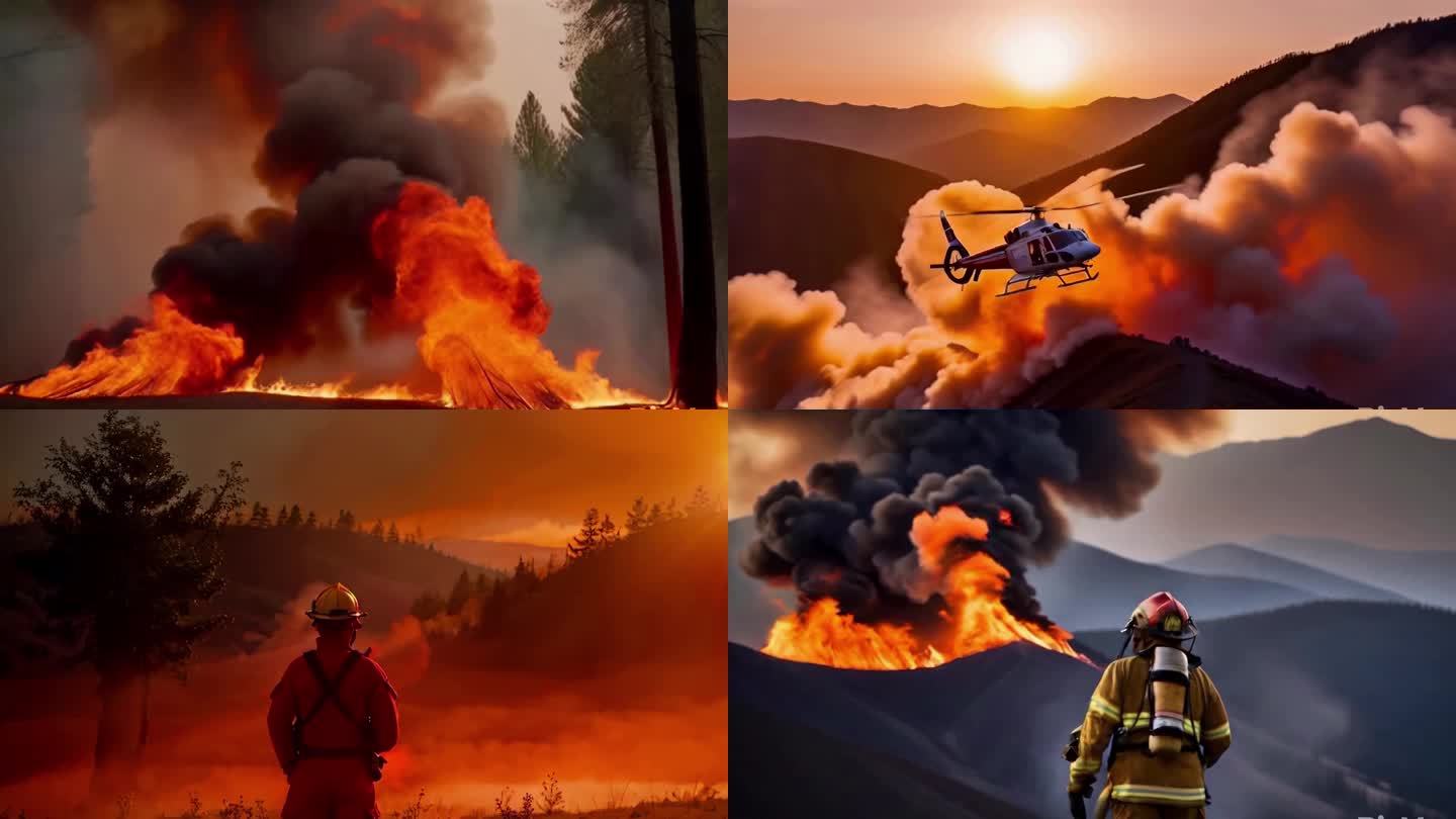 森林火灾  消防员灭火