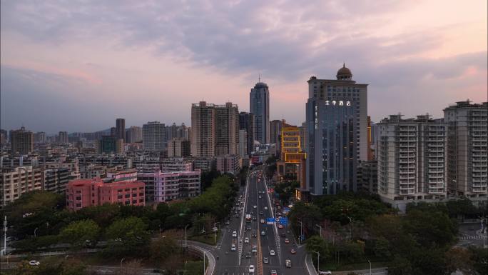 惠州世贸大厦花边岭夜景航拍延时