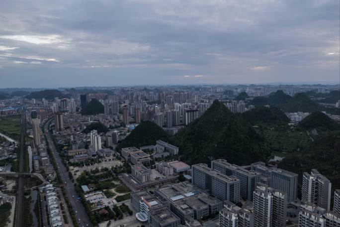 航拍安顺城市高楼夜景延时