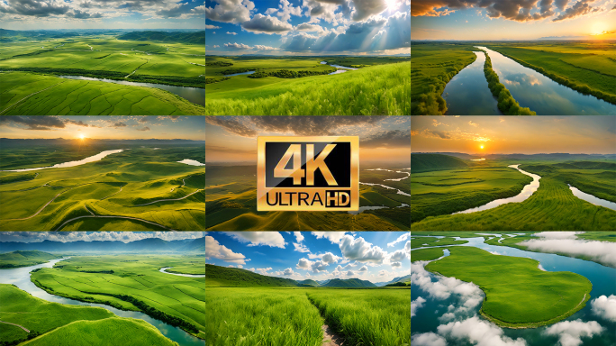 【4K】草原河流日出风光延时航拍大自然