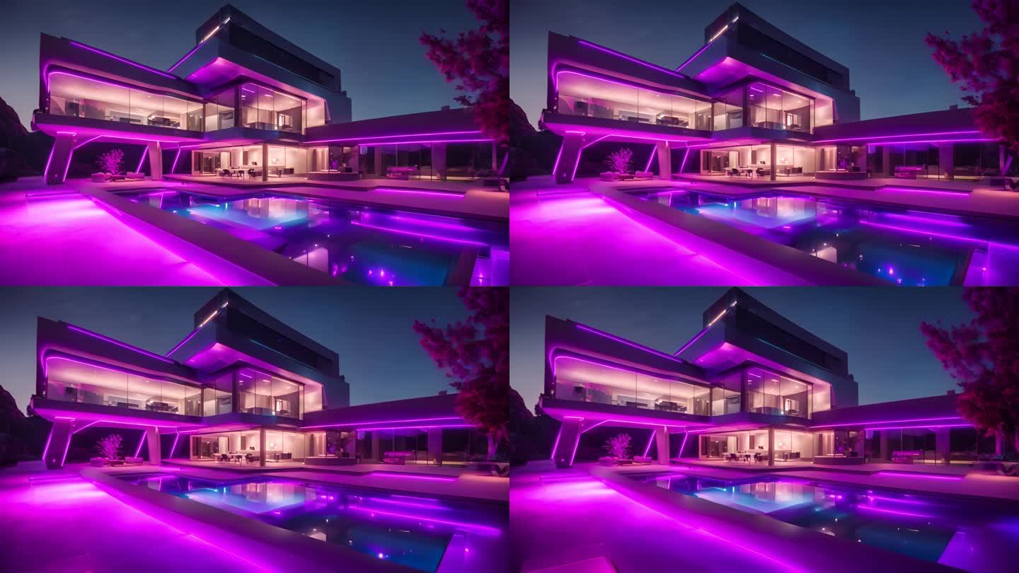 一栋带游泳池的未来主义风格的房子