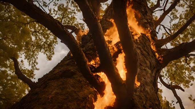 火焰吞噬树木 灾难：火焰吞噬树木的景象