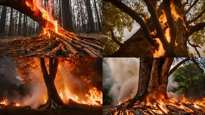 火焰吞噬树木 灾难：火焰吞噬树木的景象