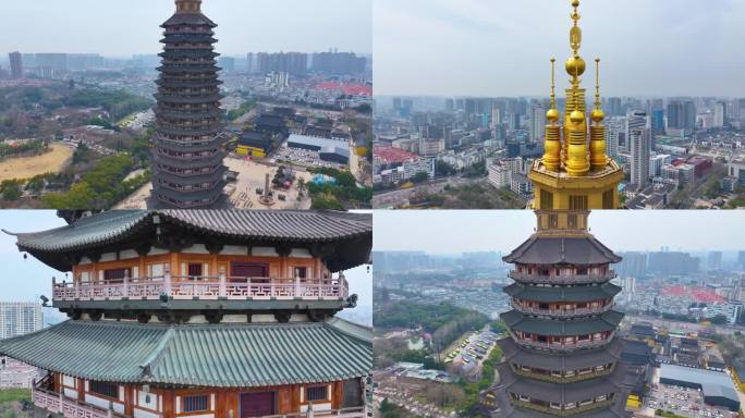 江苏常州天宁禅寺古塔红梅公园航拍天宁区城