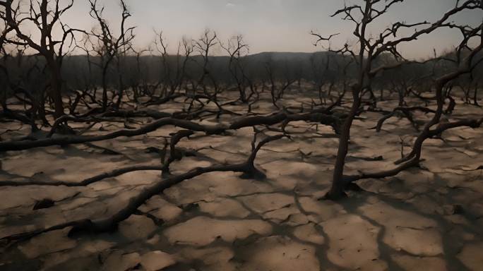 荒野孤影：贫瘠土地与干枯树木