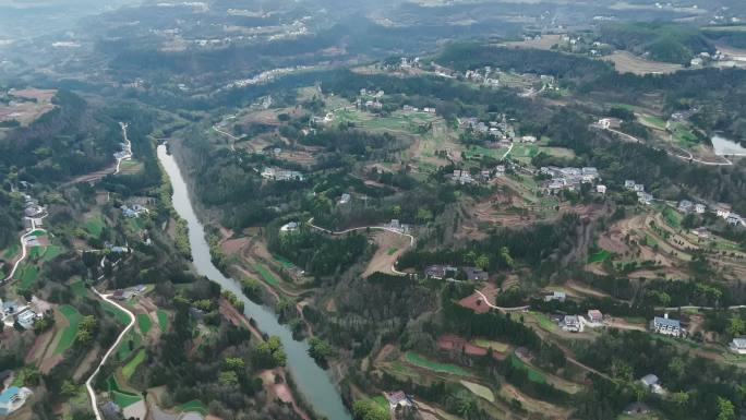 山村梯田小河航拍大景