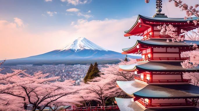 日本富士山樱花