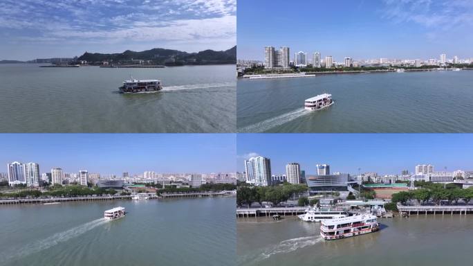 广东汕头市区轮渡航拍4K