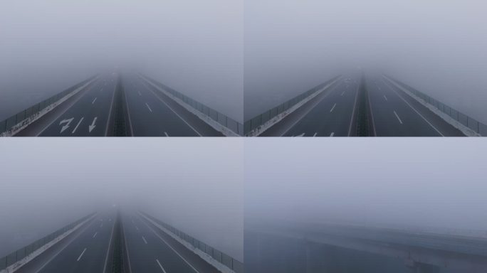 浓雾天气高速公路上车辆行驶