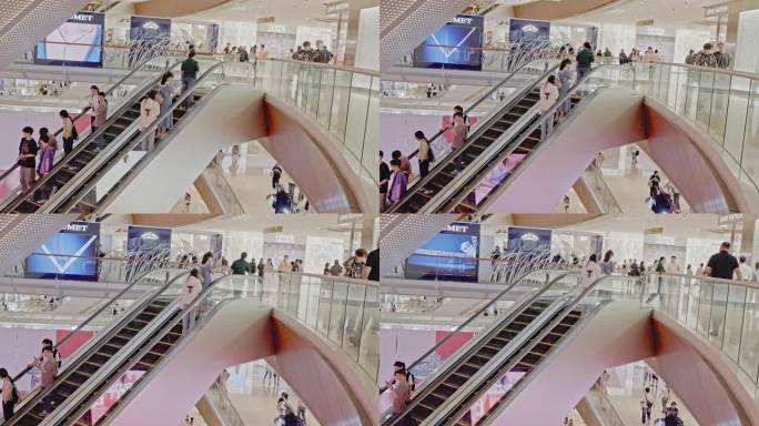 广州天河超级商业综合体太古汇立体的手扶梯