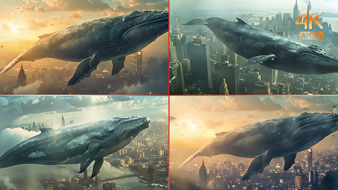 巨大的鲲 漂浮空中 超现实 鲸鱼科幻电影
