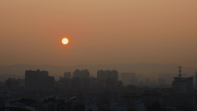 城市时光流逝夕阳黄昏日落建筑延时拍摄镜头