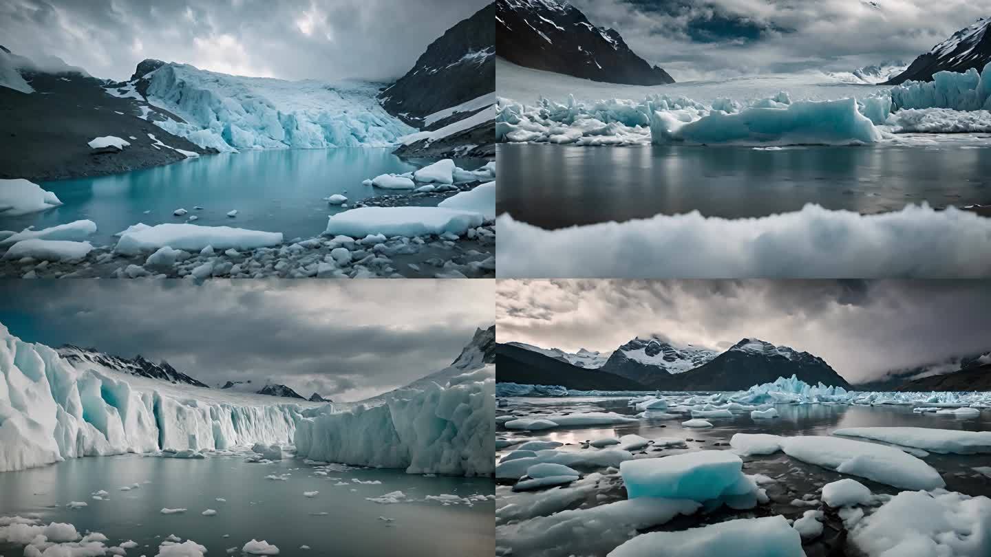 4K北极冰岛冰川冰河雪原