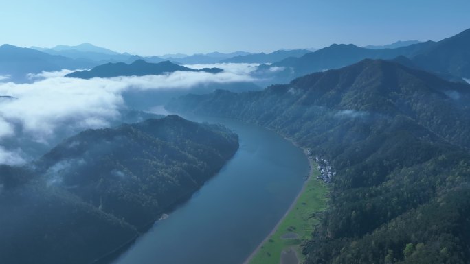 4K新安江山水画廊晨雾河流