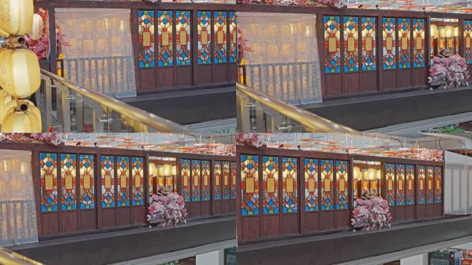 4K实拍广州天河路正佳广场中国风窗花氛围