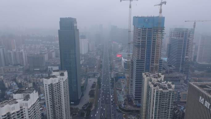 4k航拍武汉长江二桥徐东大街和平大道大雾