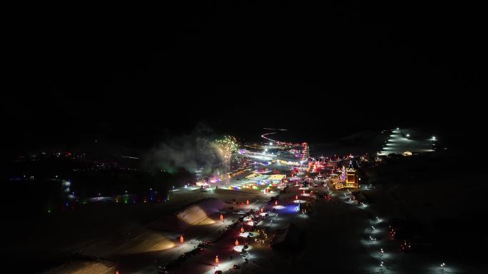 内蒙古蓝莓小镇雪夜灯光礼花