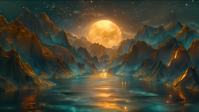 鎏金中秋月亮山水背景