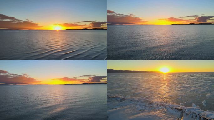 美丽的青海湖日落航拍