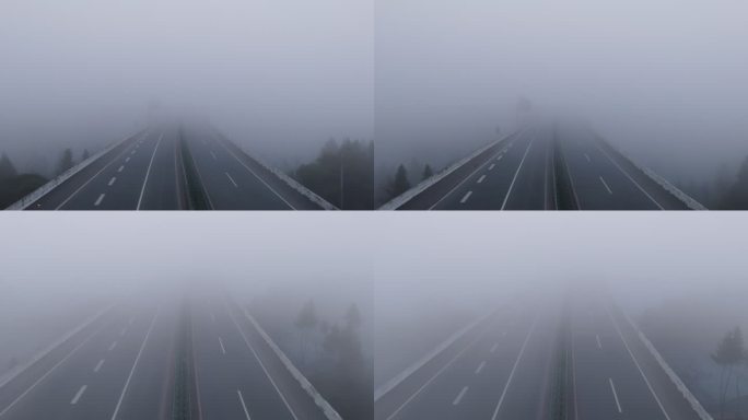 大雾天气高速公路封路空景