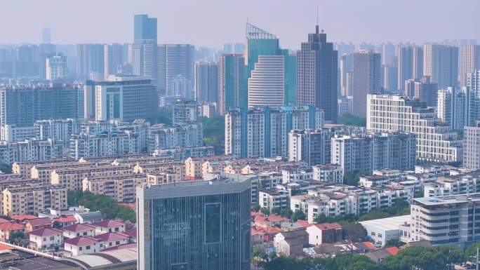 江苏常州市新北区航拍高楼大厦城市市区市中