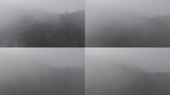 航拍威海市高区里口山平流雾云雾