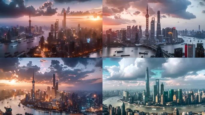 上海虚拟城市一线城市云海陆家嘴城市风景风