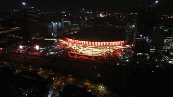 广州白云站夜景4K航拍火车站新站高铁站