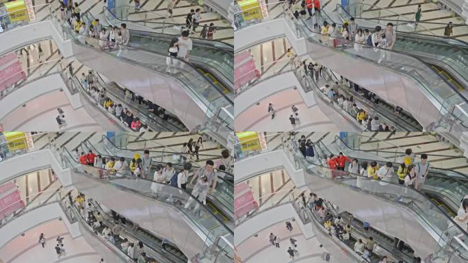 4K实拍广州天河正佳广场市民逛街乘手扶梯