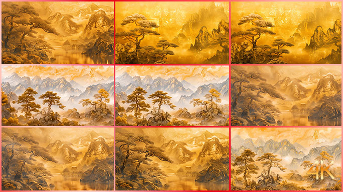 鎏金山水画合集 黄金与金箔 中国古风书画