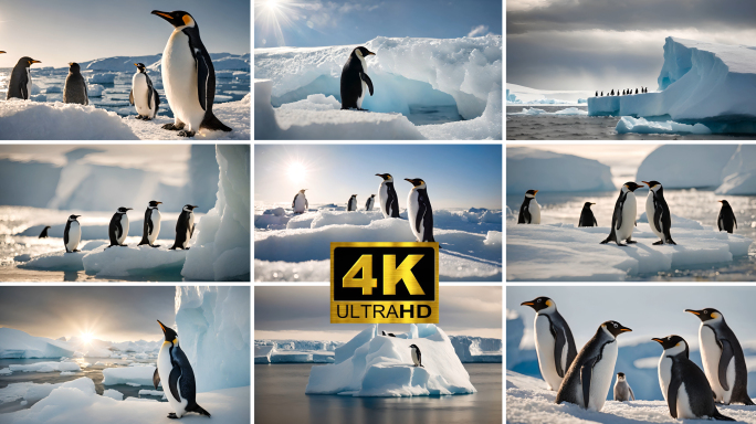 南极冰山企鹅生态风光风景冰盖