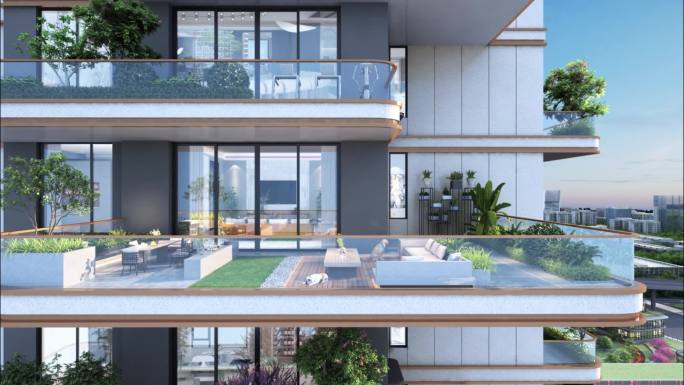 第4代住宅超大阳台景观动画素材