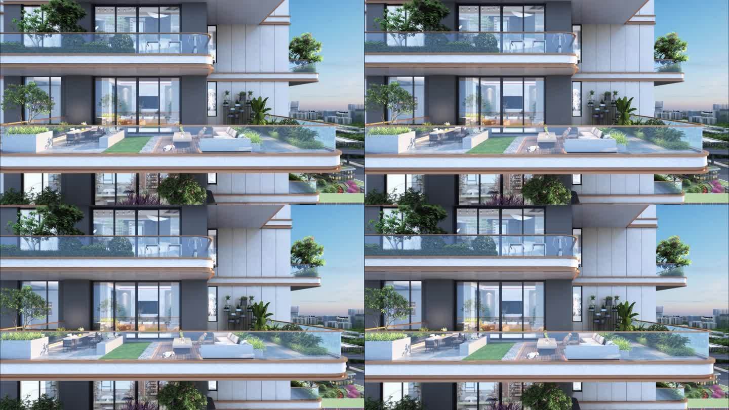 第4代住宅超大阳台景观动画素材