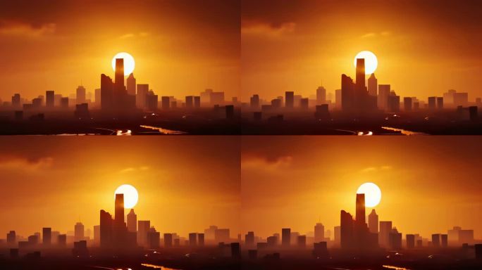 太阳升起下的城市剪辑